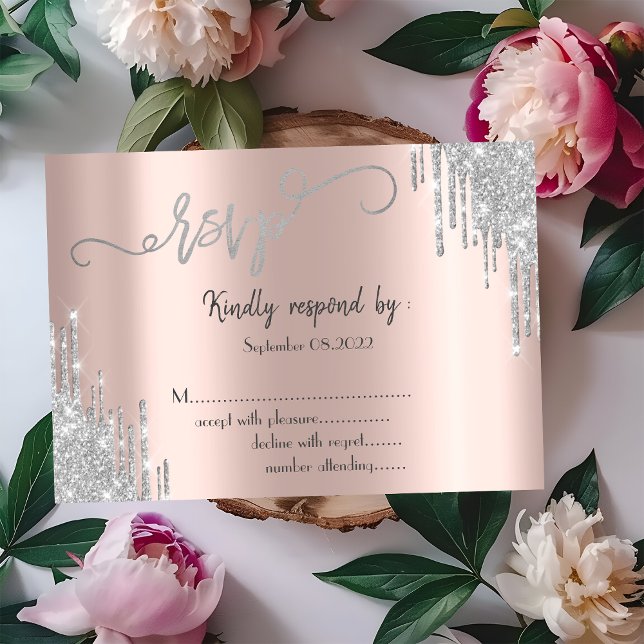 Convite RSVP de Bat Mitzvah com Gotas de Brilho Prateado (Criador carregado)