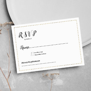 Convite RSVP de caligrafia branca e dourada minimalista