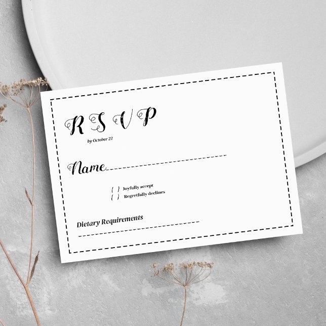 Convite RSVP de caligrafia branca e preto minimalista (Minimalist black and white calligraphy RSVP )