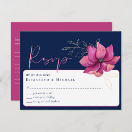 Convite RSVP de Casamento Azul do Marinho Rosa Fuchsia