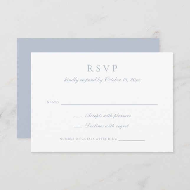 Convite RSVP de Casamento Azul Dusty do Script de Caligraf (Frente/Verso)