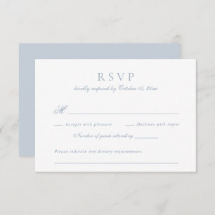Convite RSVP de Casamento Azul Dusty do Script Elegante Mo