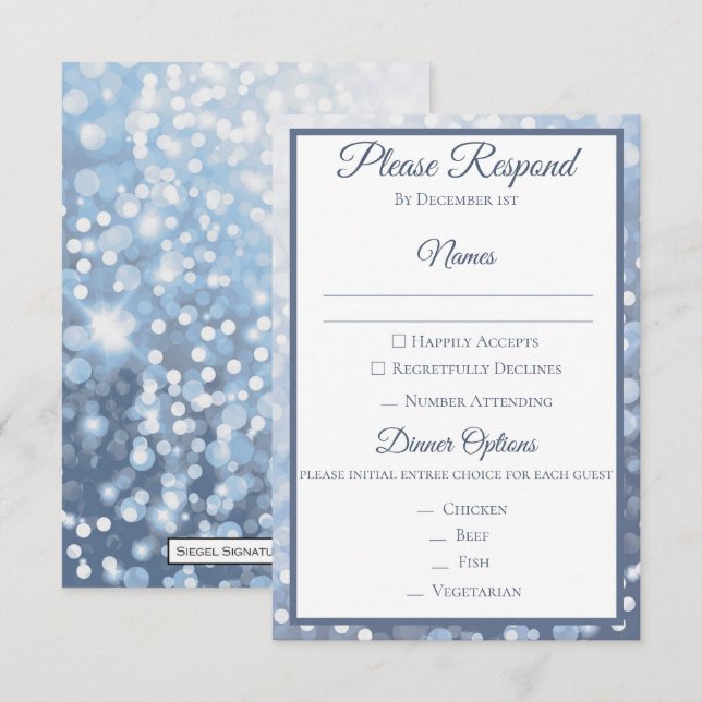 Convite RSVP de Casamento Azul Icy de inverno (Frente/Verso)