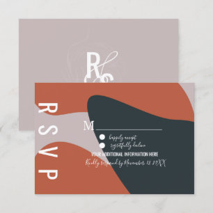 Convite RSVP de Casamento Azul Terracota Orgânico