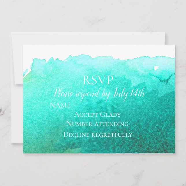 Convite RSVP de casamento azul turquesa moderno aquarela d (Frente)