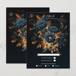 Convite RSVP de casamento boêmio elegante em azul naval es
