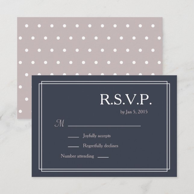 Convite RSVP de casamento branco azul-azul-azul-marinho do (Frente/Verso)