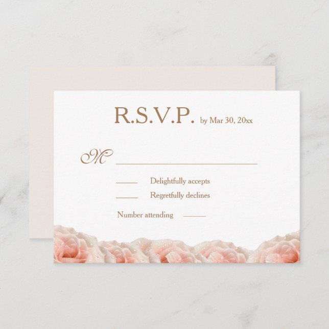 Convite RSVP de Casamento Branco Dourado Floral de Rosas R (Frente/Verso)