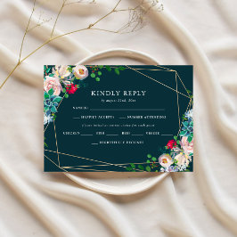 Convite RSVP de Casamento Chic Dourado e Suculente