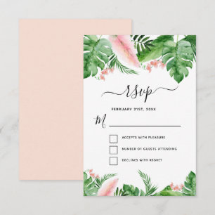 Convite RSVP de Casamento com Aquarela Floral de Palmeira 