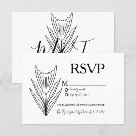 Convite RSVP de casamento com arte floral minimalista em l