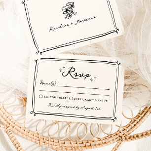 Convite RSVP de Casamento com Desenhos à Mão Caprichosos