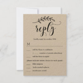 Convite RSVP de casamento com elegância rústica com menu K