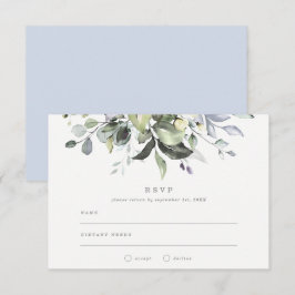Convite RSVP de casamento com flores azuis empoeiradas