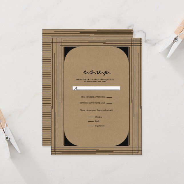 Convite RSVP de Casamento com Linhas Modernas Mínimas Kraf (Frente/Verso In Situ)