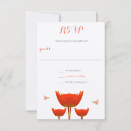 Convite RSVP de Casamento com Papoulas Laranja e Abelhas