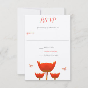 Convite RSVP de Casamento com Papoulas Laranja e Abelhas