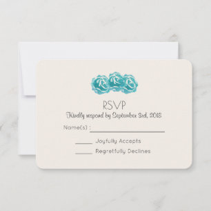 Convite RSVP de Casamento com Rosas Azul-turquesa em Aquar