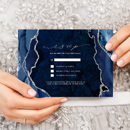 Convite RSVP de Casamento de Agato de marinho Marble & Sil