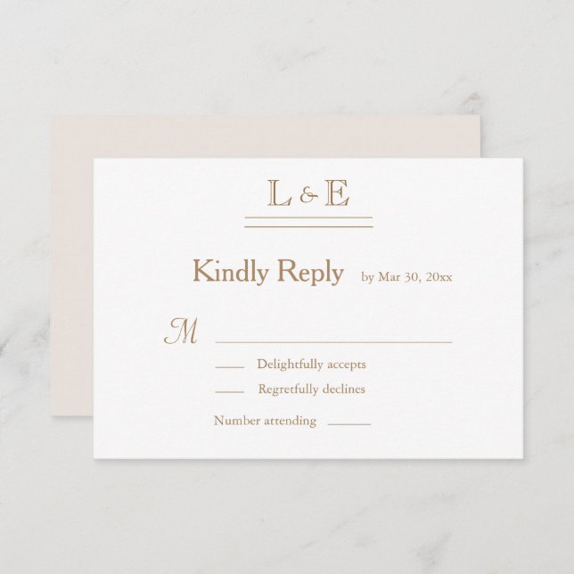 Convite RSVP de Casamento de Ampersand Dourado da Ivory Wh (Frente/Verso)