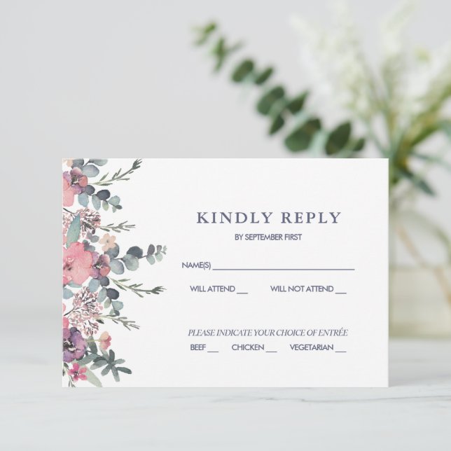 Convite RSVP de Casamento de Âncora Floral Náutica (Em pé/Frente)