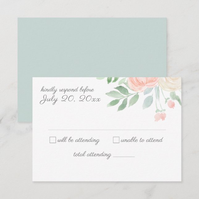 Convite RSVP de Casamento de Aquarela Floral (Frente/Verso)