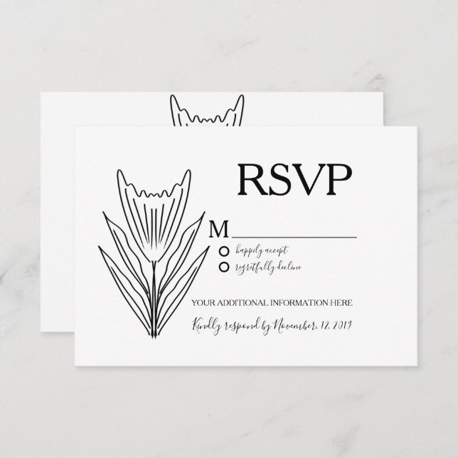 Convite RSVP de Casamento de Arte Floral de Botânica Minim (Frente/Verso)