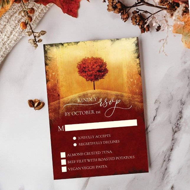 Convite RSVP de Casamento de Árvore de Queda Elegante (Elegant Fall Tree Wedding RSVP)