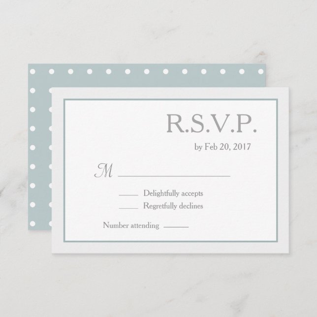 Convite RSVP de Casamento de Bolinhas Brancas Azuis (Frente/Verso)
