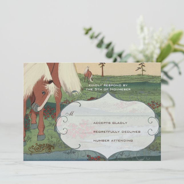 Convite RSVP de Casamento de Cavalo Whimsical (Em pé/Frente)