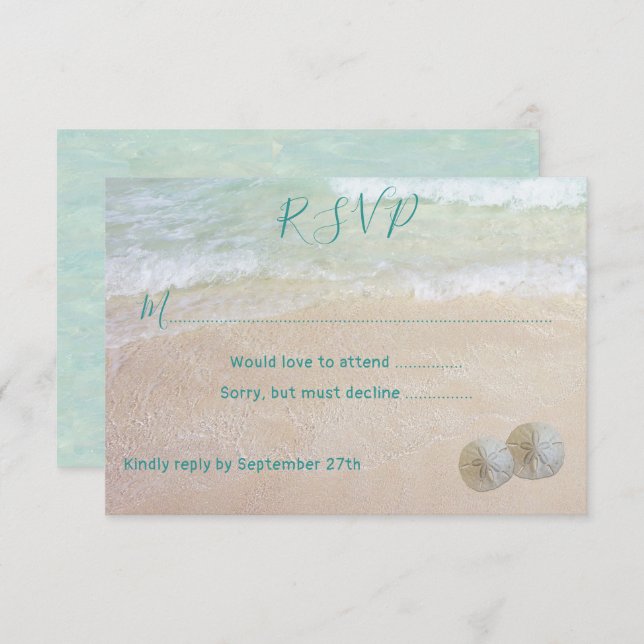 Convite RSVP de Casamento de Cena de Praia de Dólares de A (Frente/Verso)