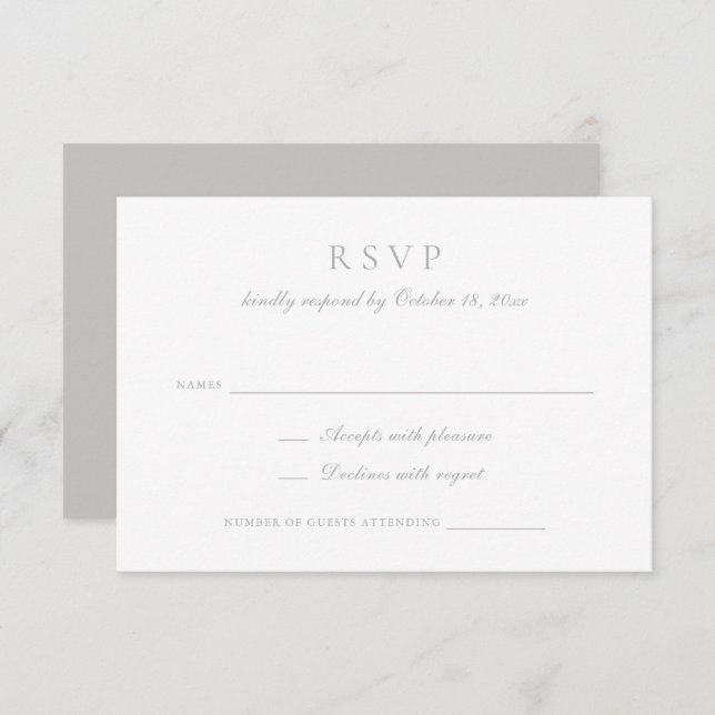 Convite RSVP de Casamento de Cinzas de Script de Caligrafi (Frente/Verso)