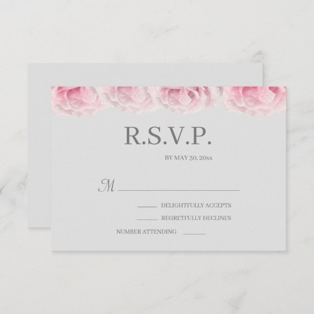 Convite RSVP de Casamento de Cinzas Elegantes de Rosa Real (Frente/Verso)