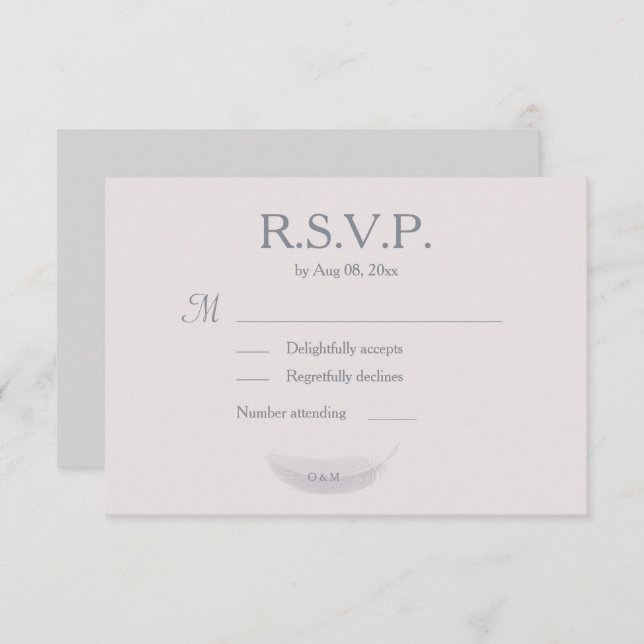 Convite RSVP de Casamento de Cinzas Rosa-Blush de Monogram (Frente/Verso)