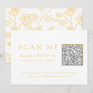 Convite RSVP de Casamento de Código QR da Chinoiserie Dour