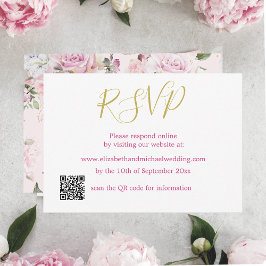 Convite RSVP de Casamento de Código QR Rosa de Rosa Floral