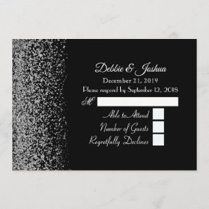 Convite RSVP de Casamento de Diamante Negro e Branco Elega