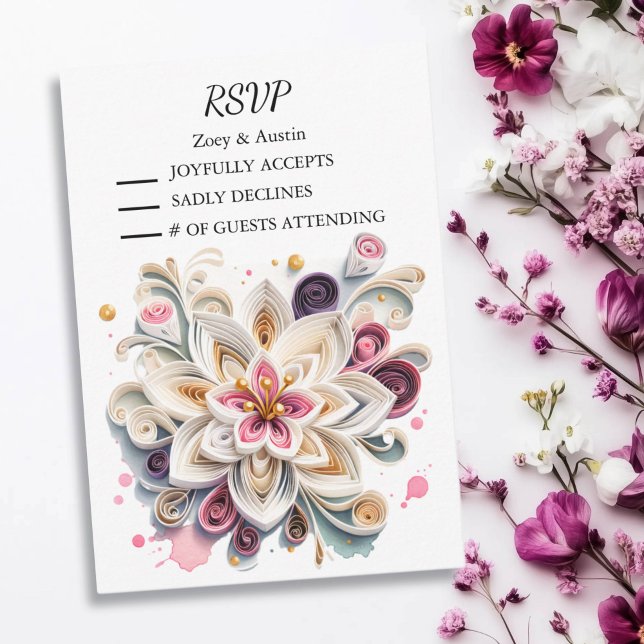 Convite RSVP de Casamento de Flores de Encerramento de Pap (Criador carregado)