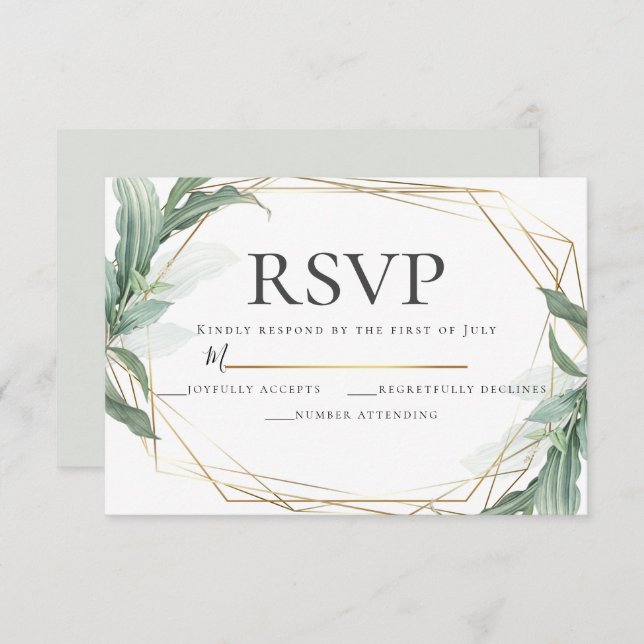 Convite RSVP de Casamento de Folgas Tropicais Modernas Ele (Frente/Verso)