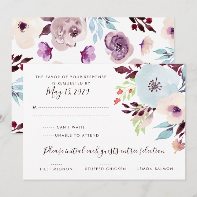 Convite RSVP de Casamento de Jardim com Aquarela (Frente/Verso)