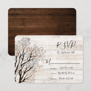 Convite RSVP de Casamento de Madeira Rústica em Árvore d