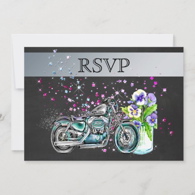 Convite RSVP de casamento de motocicleta com jarro de Maso (Frente)