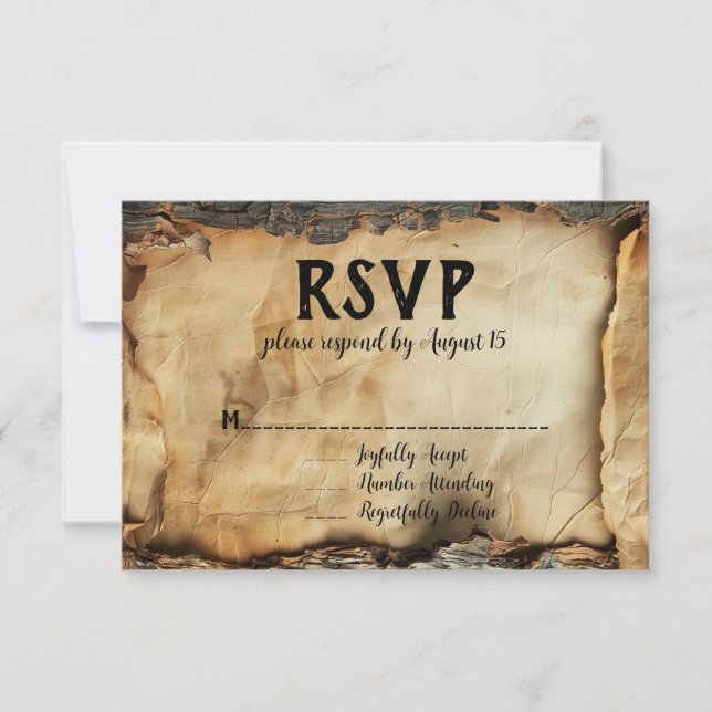 Convite RSVP de Casamento de Papel de Pergaminho de Árvore (Frente)