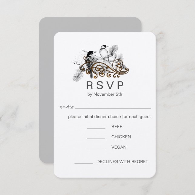 Convite RSVP de Casamento de Pássaros do Amor Romântico (Frente/Verso)