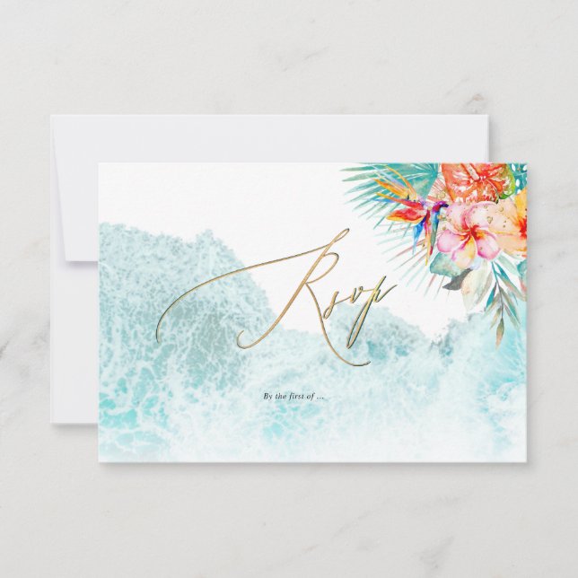 Convite RSVP de Casamento de Praia Tropical do Paraíso Tro (Frente)