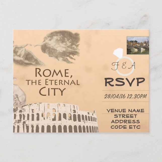 Convite RSVP de Casamento de Roma com Foto (Frente)