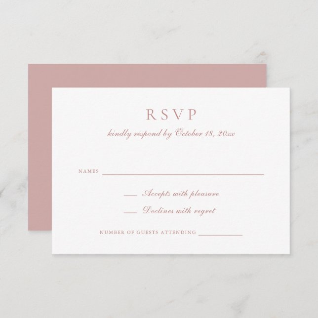 Convite RSVP de Casamento de Rosa de Script de Caligrafia  (Frente/Verso)
