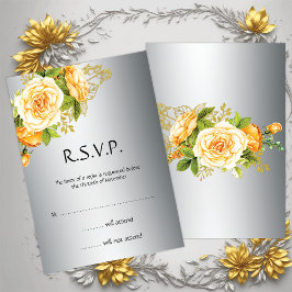 Convite RSVP de Casamento de Rosas Amarelas e Silver