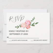 RSVP de casamento de rosas em aquarela boho elegan