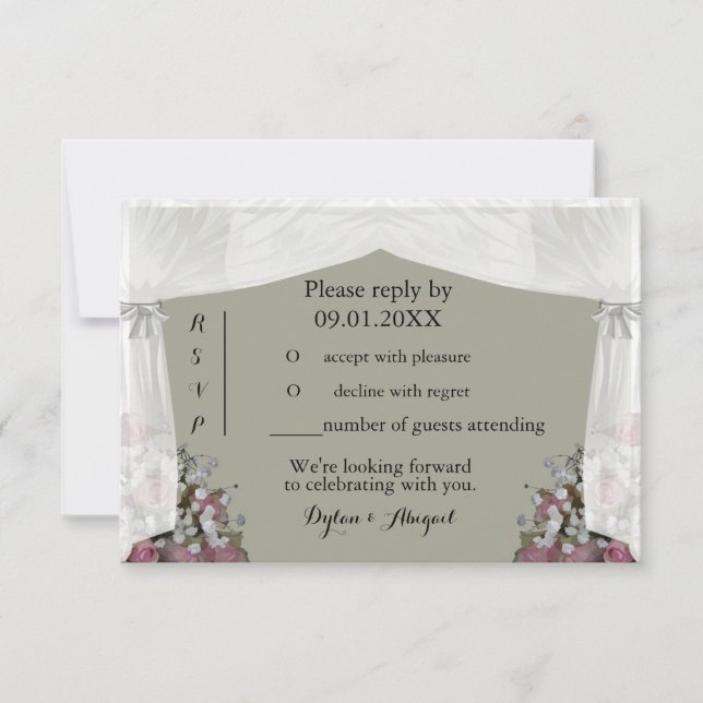 Convite RSVP de Casamento de Sage Rosa e Derramado (Frente)